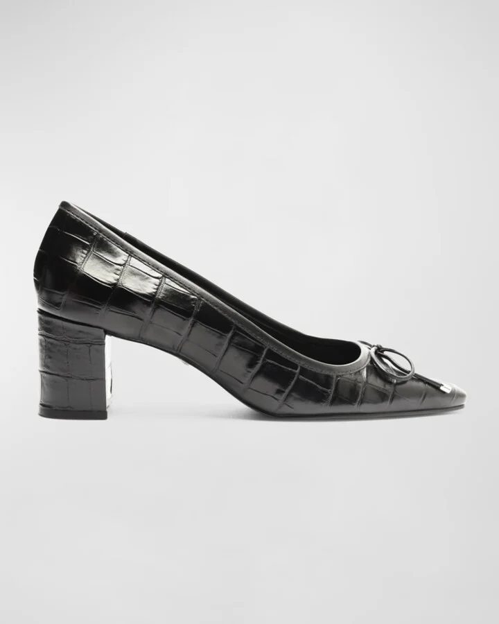 Arissa Leather Bow Square-Toe Pumps