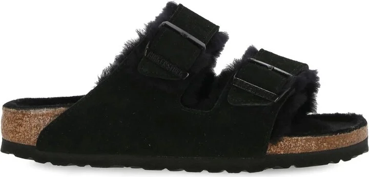 'Arizona' Black Sandals With Logo Lettering On The Buckle In Suede Woman