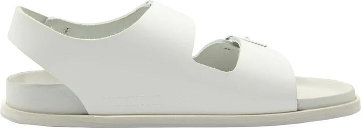 Arizona Double Buckle Slide Sandals in White Leather