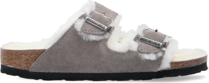 ‘Arizona Fur’ Suede Slides, , - Grey