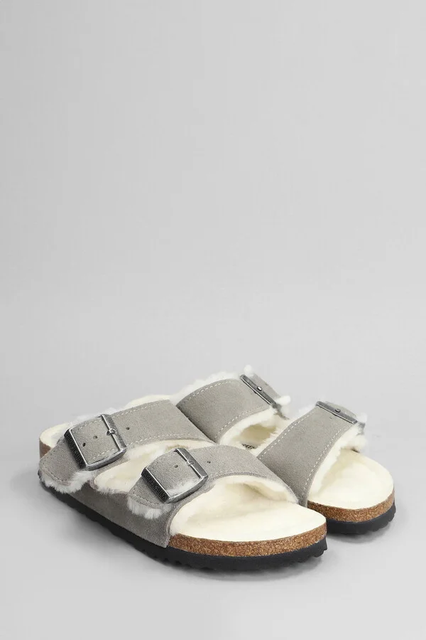 Arizona Shearling Flats In Grey Suede - Image 2
