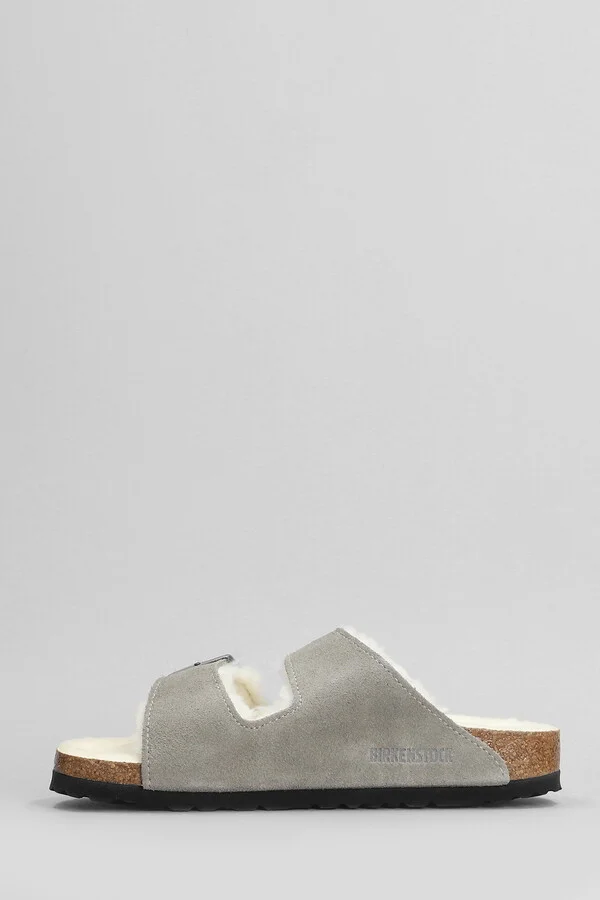 Arizona Shearling Flats In Grey Suede - Image 3