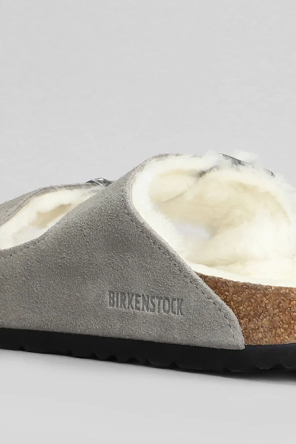 Arizona Shearling Flats In Grey Suede - Image 5