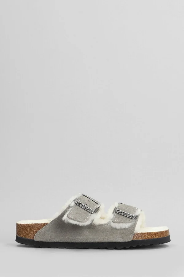 Arizona Shearling Flats In Grey Suede