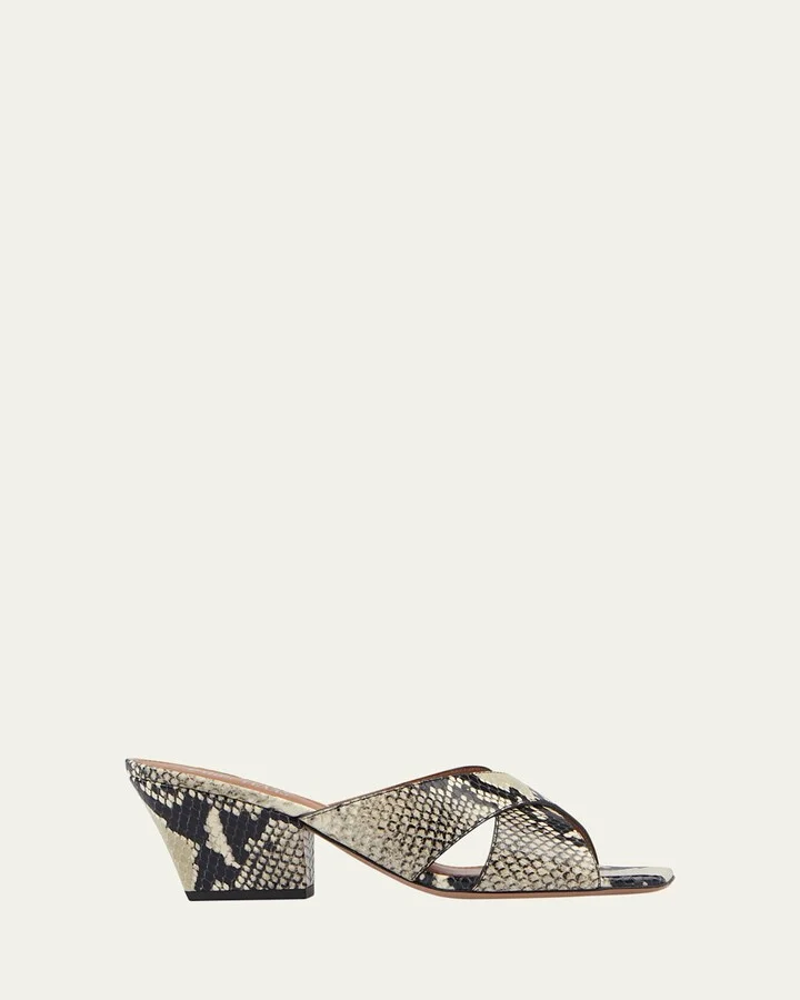 Arizona Snake-Embossed Leather Mule Sandals