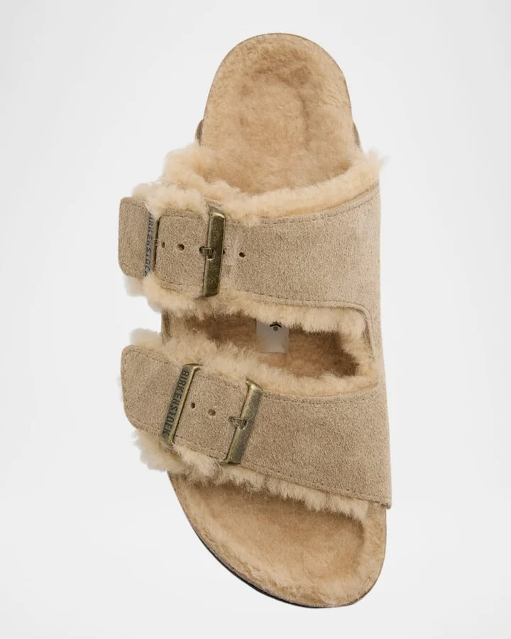 Arizona Suede Shearling Dual-Buckle Slide Sandals - Image 2