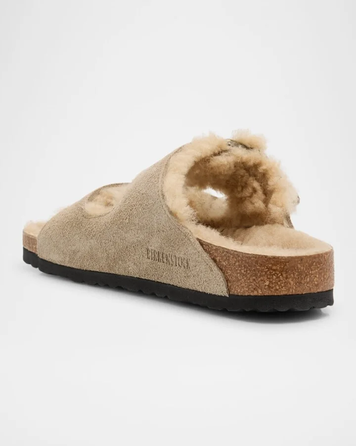 Arizona Suede Shearling Dual-Buckle Slide Sandals - Image 3