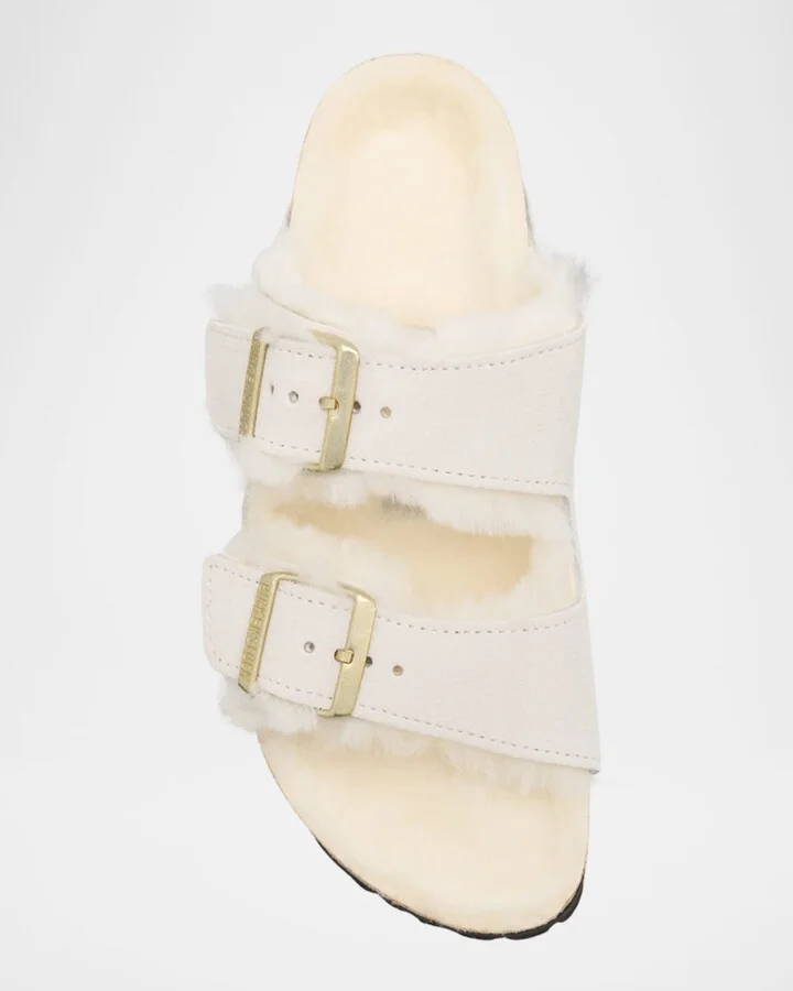 Arizona Suede Shearling Dual-Buckle Slide Sandals - Image 3