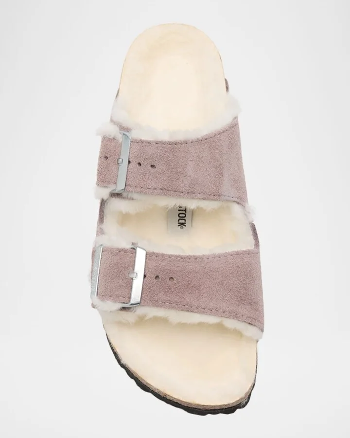 Arizona Suede Shearling Dual-Buckle Slide Sandals - Image 3