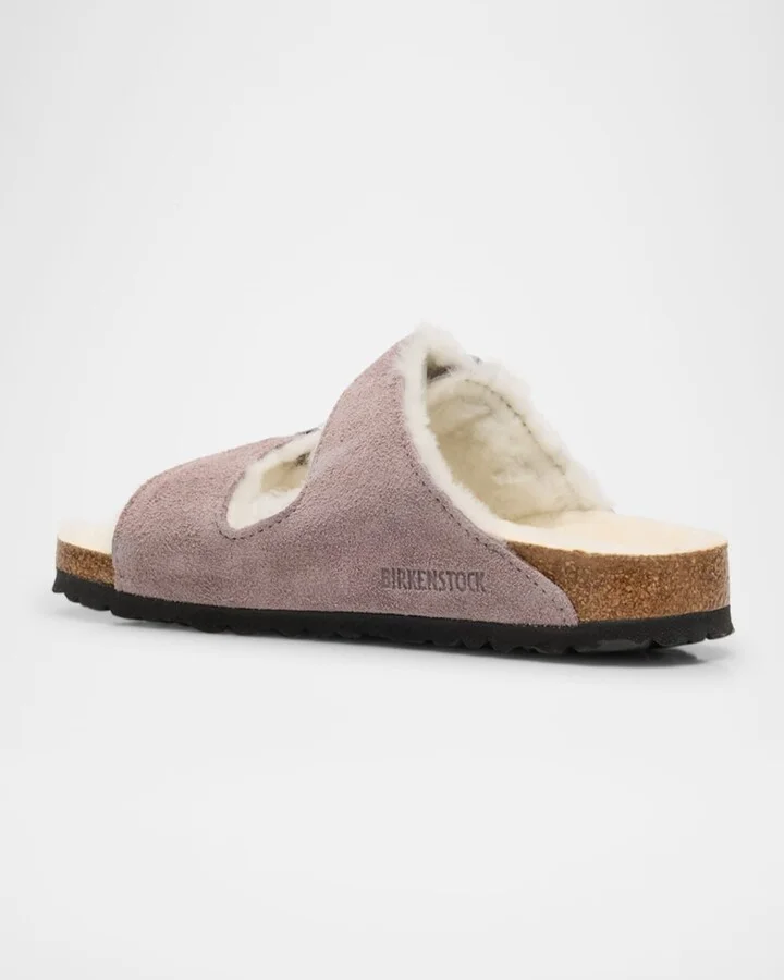 Arizona Suede Shearling Dual-Buckle Slide Sandals - Image 5