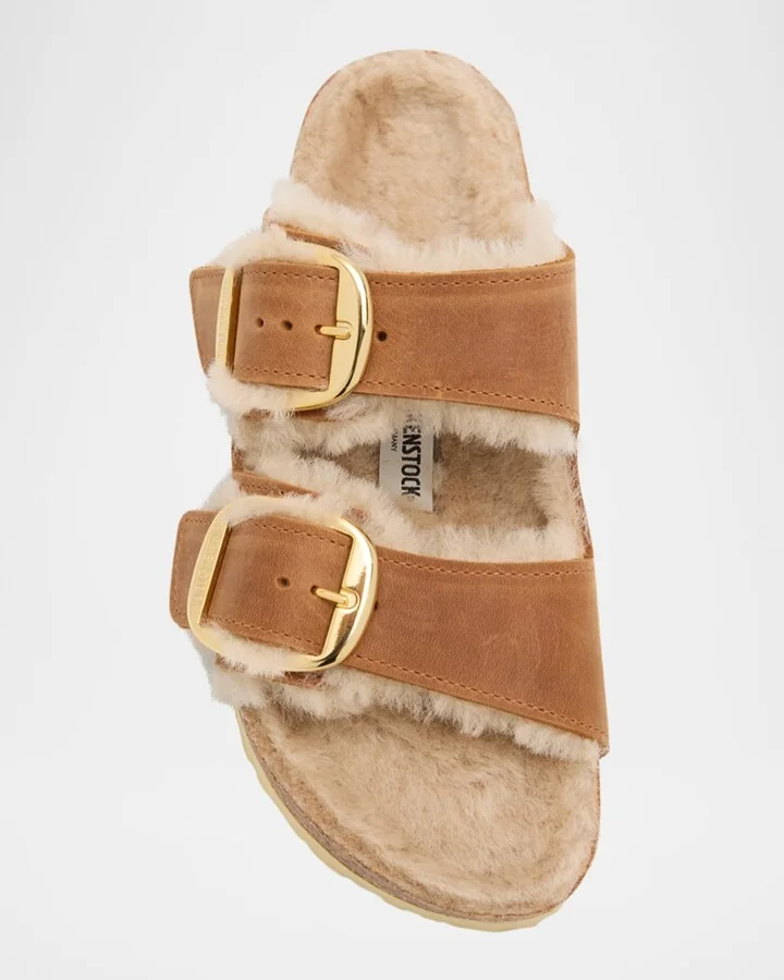 Arizona Suede Shearling Dual-Buckle Slide Sandals - Image 2