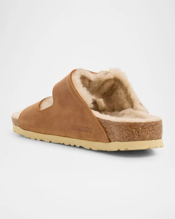 Arizona Suede Shearling Dual-Buckle Slide Sandals - Image 3