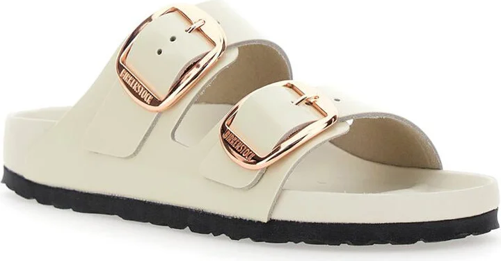 'Arizona' White Sandals With Embossed Logo On The Buckle And Open Toe In Leather Woman