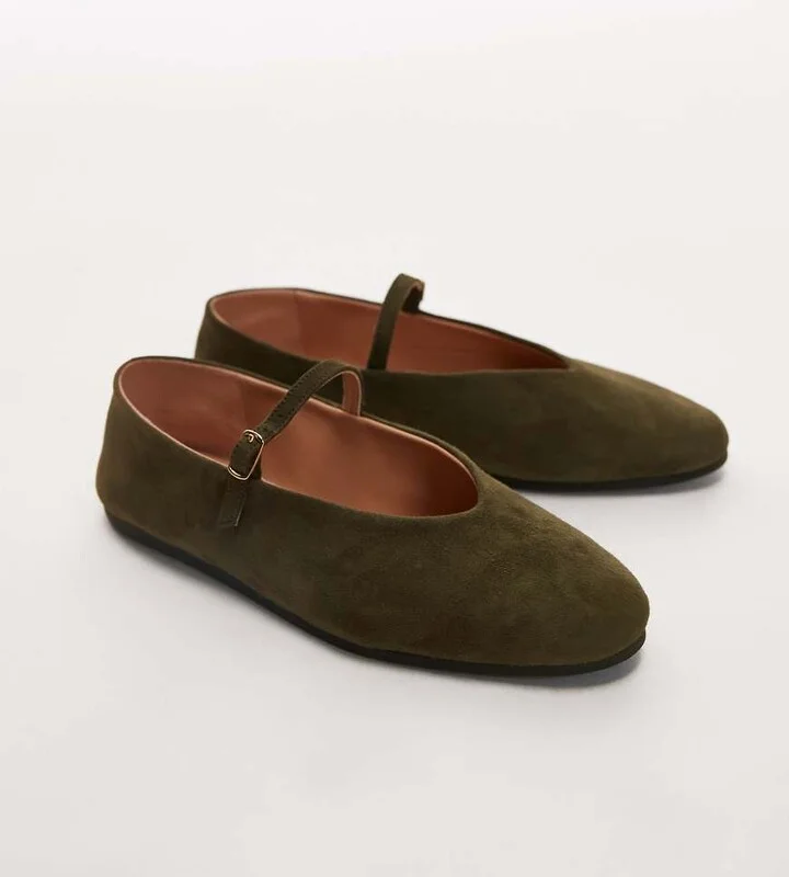 ARKET mary jane suede ballet flats in khaki - Image 2