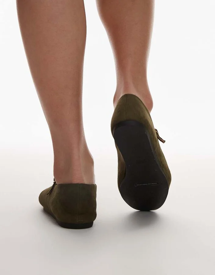 ARKET mary jane suede ballet flats in khaki - Image 4