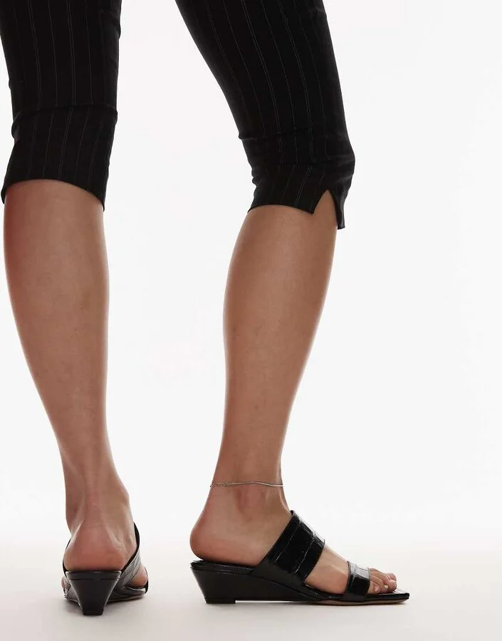 ARKET real leather croc wedge sandals in black - Image 3