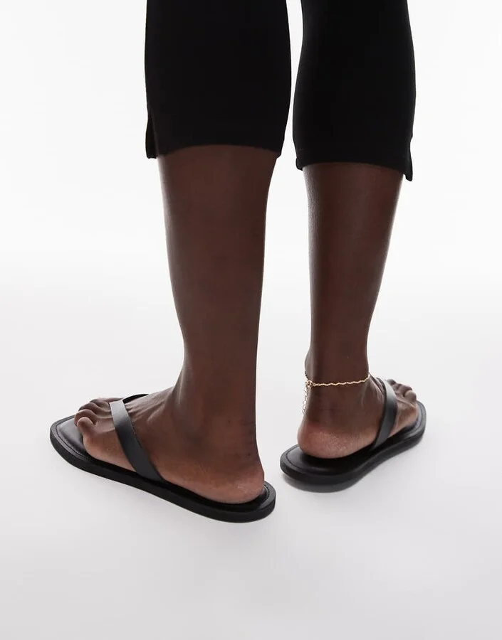ARKET real leather square toe chunky flip flops in black - Image 2