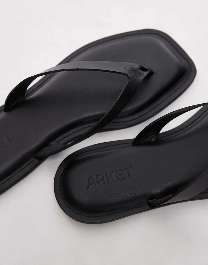 ARKET real leather square toe chunky flip flops in black - Image 4