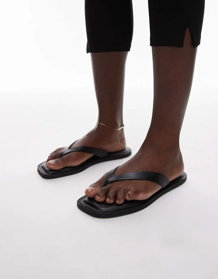 ARKET real leather square toe chunky flip flops in black