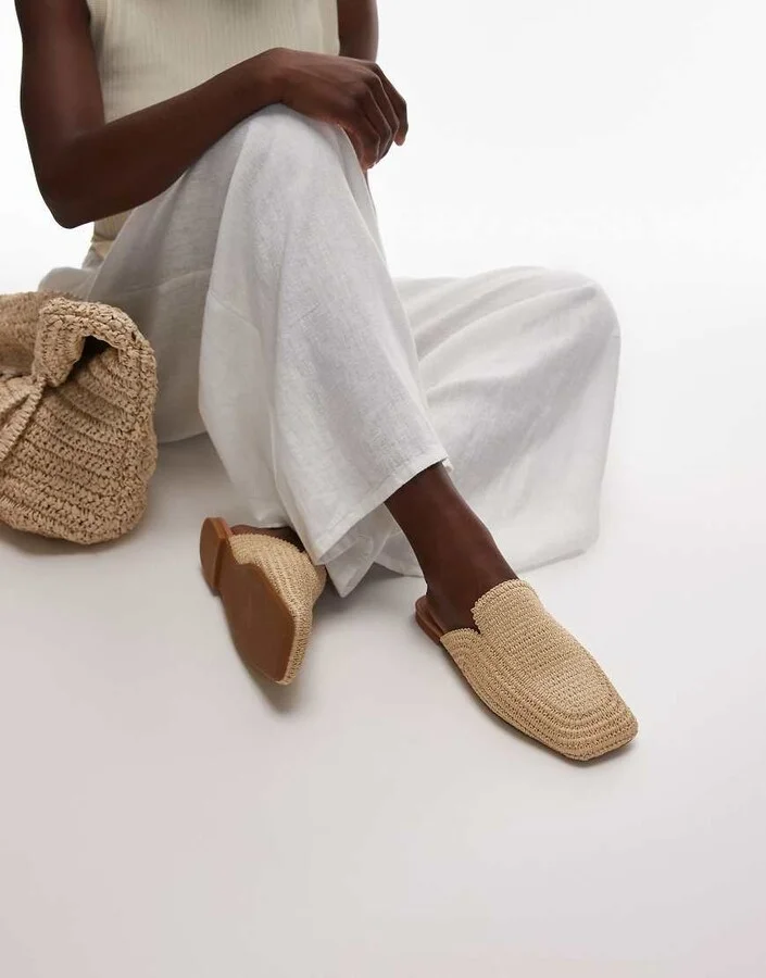 ARKET straw slip on mule flats in neutral beige - Image 2
