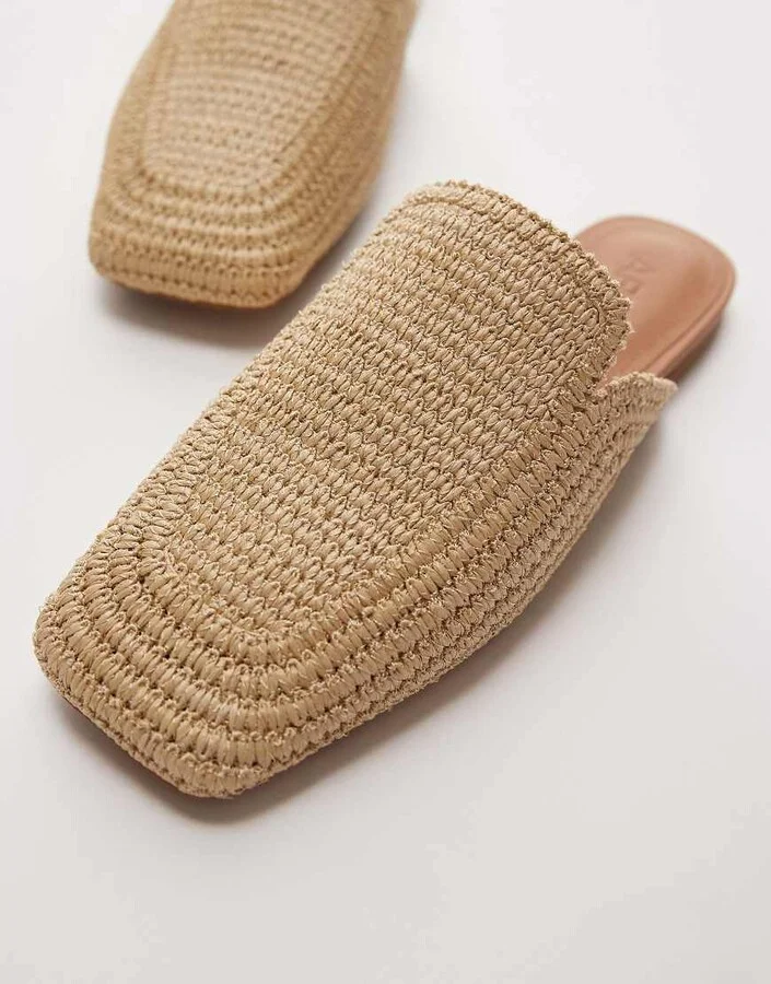 ARKET straw slip on mule flats in neutral beige - Image 3