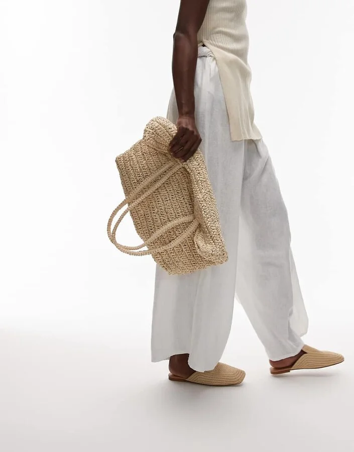 ARKET straw slip on mule flats in neutral beige - Image 4