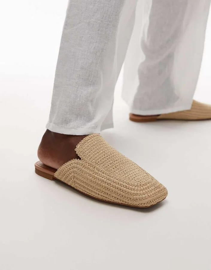 ARKET straw slip on mule flats in neutral beige