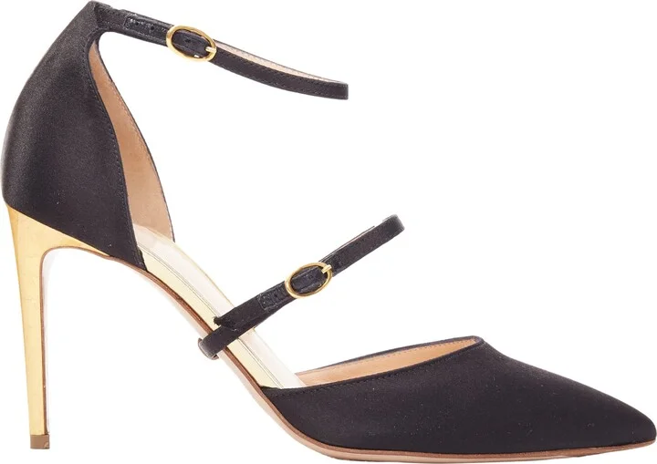 Arletta Satin Gold Buckle Heels Pumps