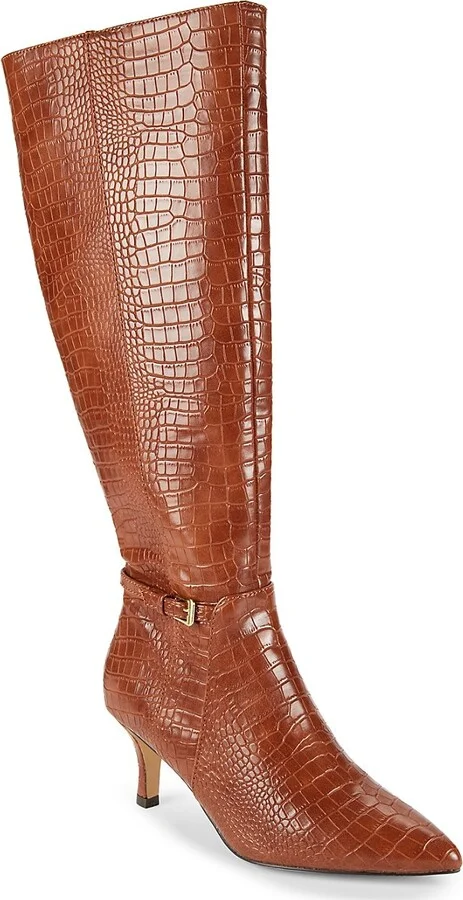 Arlie 64MM Croc Embossed Knee Boots - Image 2