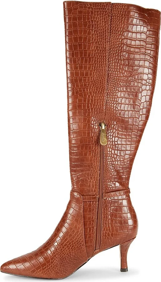 Arlie 64MM Croc Embossed Knee Boots - Image 4