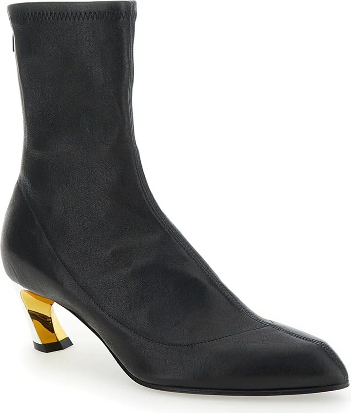 'armadillo' Black Ankle Boots With Golden Heel In Smooth Leather Woman - Image 2