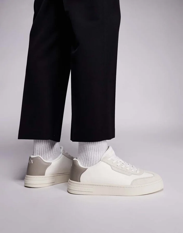 Armani Exchange chunky logo sneakers in off white and beige - Image 3