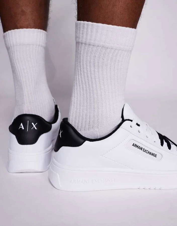 Armani Exchange chunky logo sneakers in white and black - Image 3