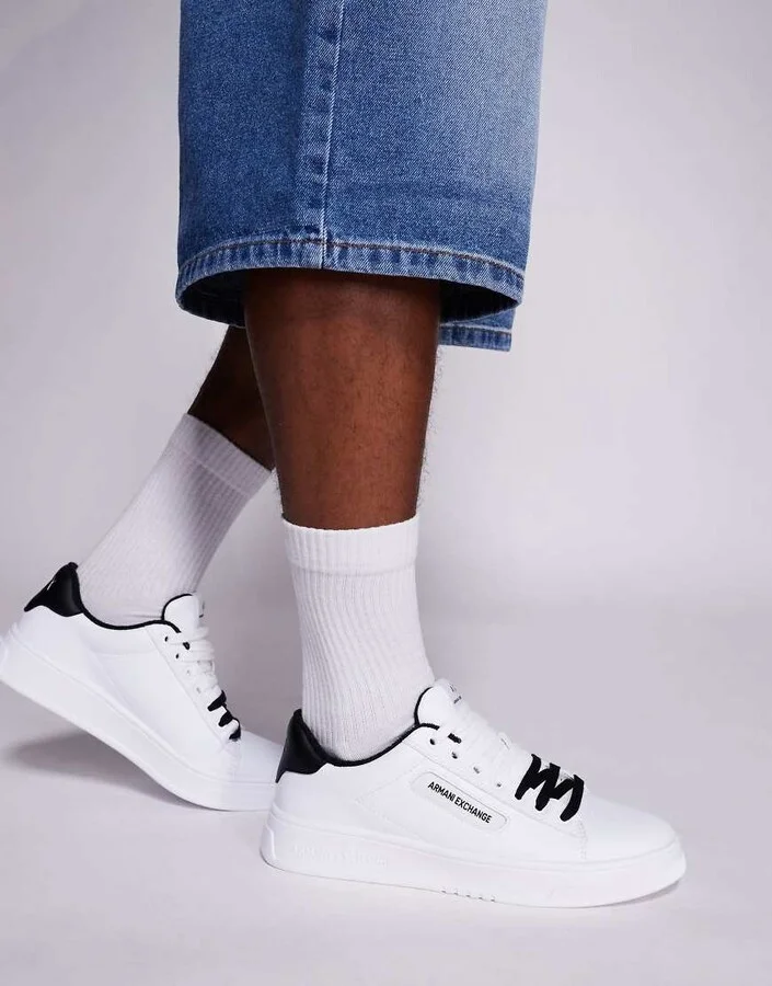 Armani Exchange chunky logo sneakers in white and black - Image 4