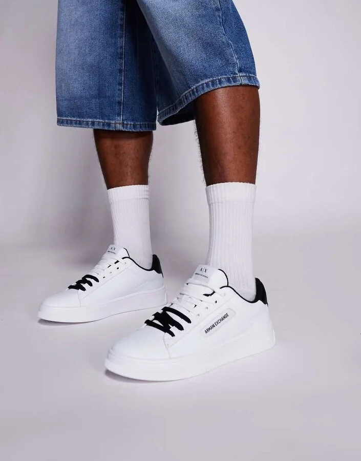 Armani Exchange chunky logo sneakers in white and black