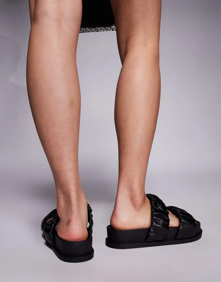Armani Exchange double strap sandals in black & silver - Image 4