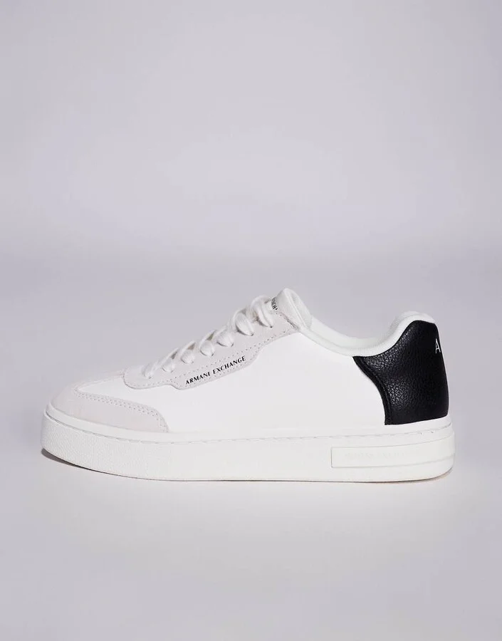 Armani Exchange logo sneakers in off white and black - Image 2