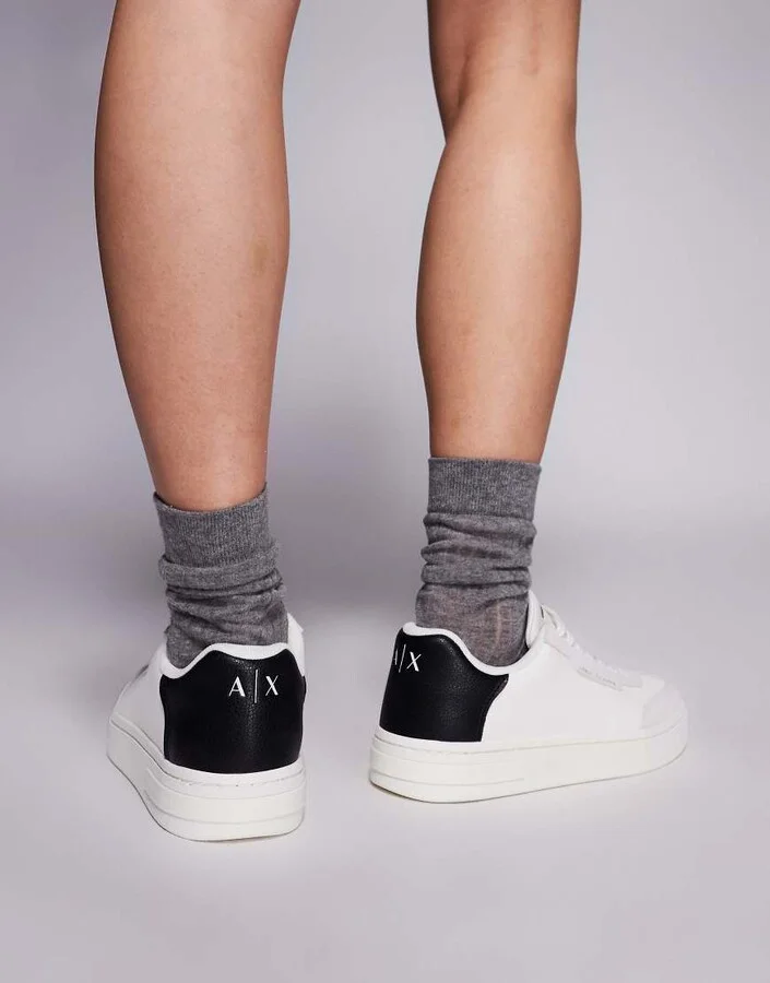 Armani Exchange logo sneakers in off white and black - Image 3