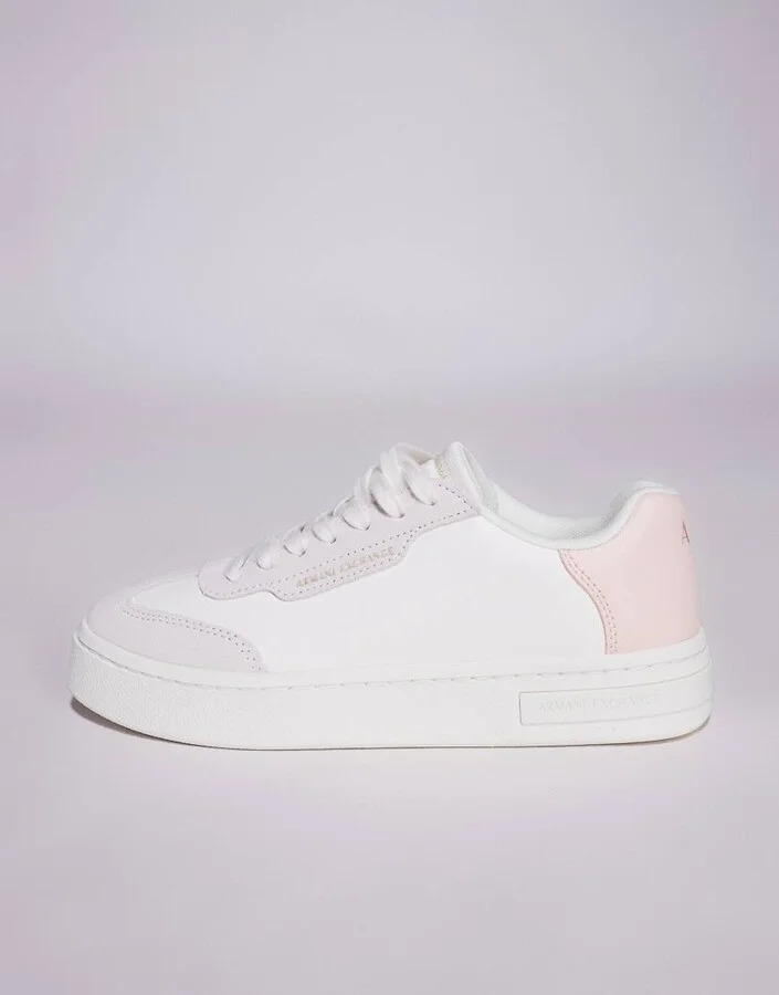 Armani Exchange logo sneakers in off white and pink - Image 2