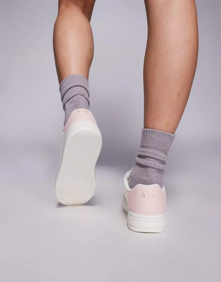 Armani Exchange logo sneakers in off white and pink - Image 3