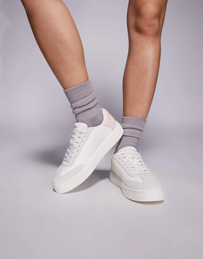 Armani Exchange logo sneakers in off white and pink