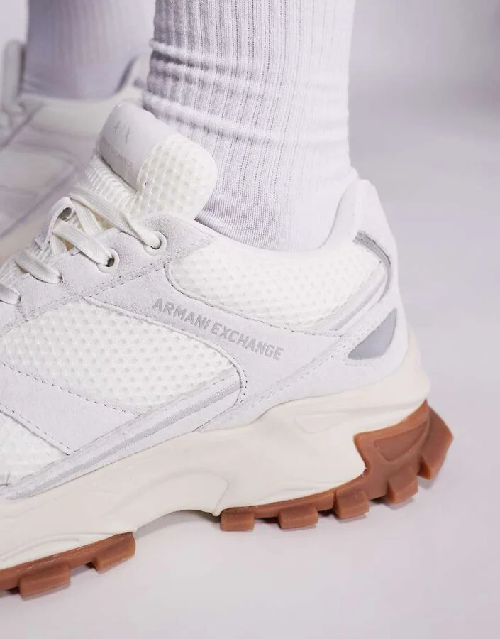 Armani Exchange sneakers with gum soles in off white - Image 3