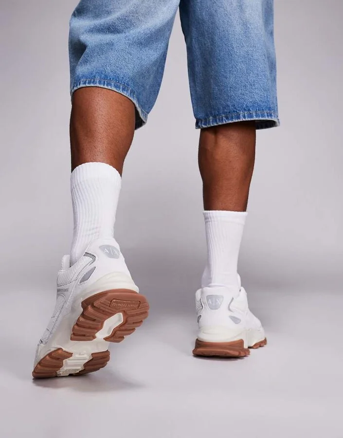 Armani Exchange sneakers with gum soles in off white - Image 4