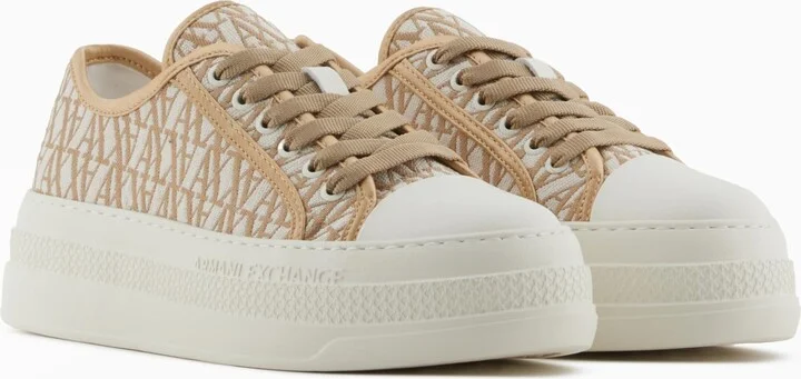 Armani Exchange Women's Jacquard All Over A|x Monogram Logo Sneaker