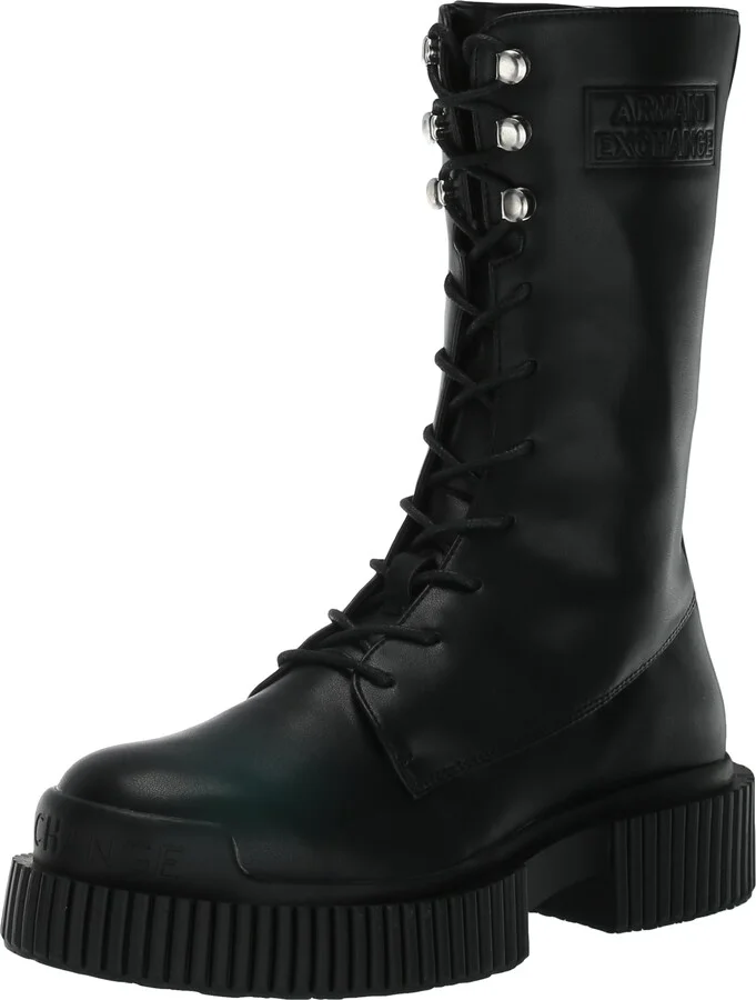 Armani Exchange Women's Platform Chunky Sole Leather Lace Up Combat Boot