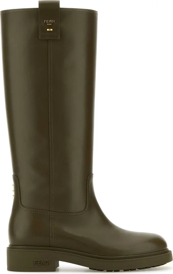 Army Green Leather Filo Boots