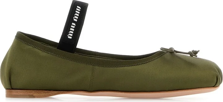 Army green satin ballerinas