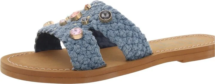 Arnela Womens Embellished Denim Slide Sandals