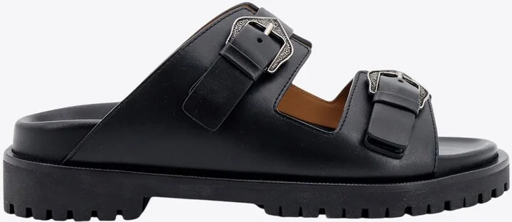 Arrow-Buckles Leather Sandals