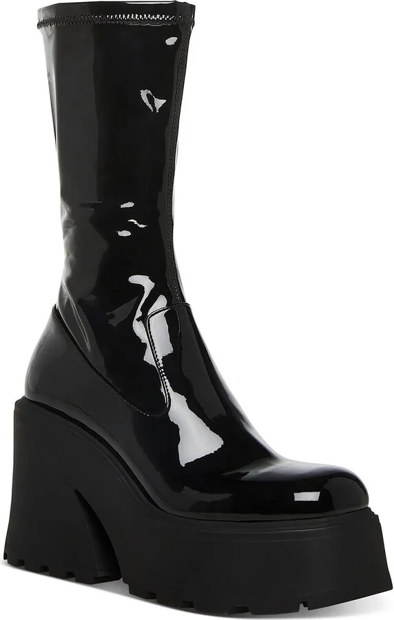 Arrow Womens Patent Square Toe Mid-Calf Boots